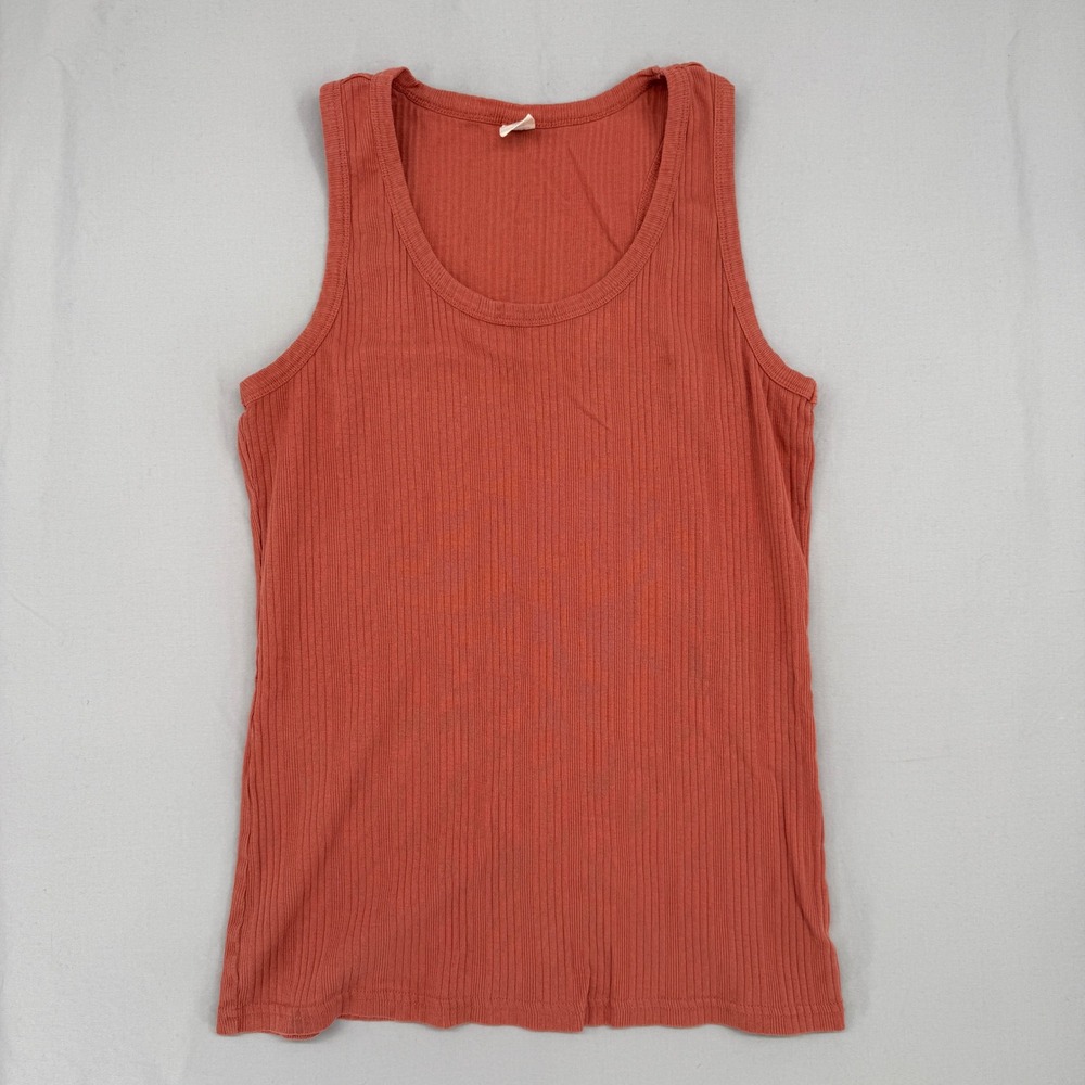 Kate Quinn Womens Large Ribbed Tank Top Organic Cotton Terracotta Rust Racerback